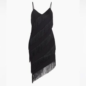 Amanda Uprichard Belladonna Fringed Asymmetric Midi-Dress